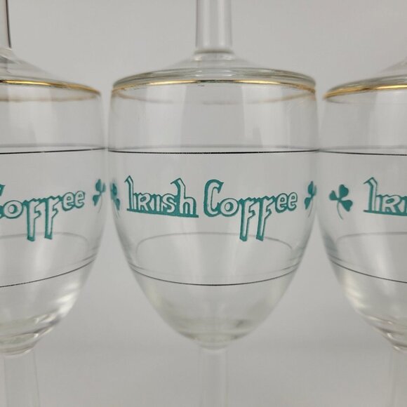 Vintage 6 Irish Coffee Stem 6" Wine Glass Goblet Clover Shamrock France - Picture 2 of 7